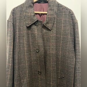 Banana Republic Plaid Wool Dress Coat - Brown, Black, & Red accents.
